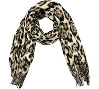 J26 XXL Leopard Schal Herbst Winter Schal Stola Tuch Übergangsschal Baumwolle mit Fransen Leo (Beige)