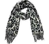 J26 XXL Leopard Schal Herbst Winter Schal Stola Tuch Übergangsschal Baumwolle mit Fransen Leo (Schwarz)