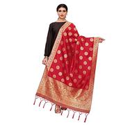 Jaanvi fashion Damen Banarasi Dupatta-Schal aus gewebter Seide mit Quasten und Zari-Arbeit, rot, One size