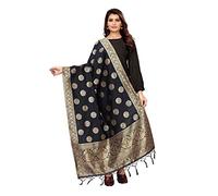 Jaanvi fashion Damen Banarasi Dupatta-Schal aus gewebter Seide mit Quasten und Zari-Arbeit, Schwarz , One size