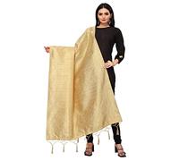 Jaanvi Indischer Bandhani gewebter Seidendupatta-Halswickel, lange Stola, Chunni-Quaste, Schal, Überwurf mit Zari, Gold 02, One size