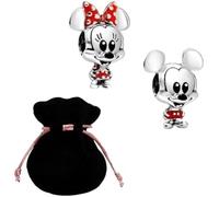 JABEDE: 925er Silber Charms, Kompatibel mit Europäischen Armbändern und Halsketten, Charm Love, Minnie und Mickey Mouse Ohrringe, Schmuckkästchen, Charm Stopper (Micky und Minnie)
