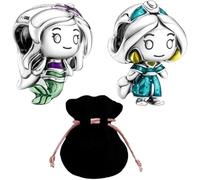 JABEDE: 925er Silber Charms, Kompatibel mit Europäischen Armbändern und Halsketten, Charm Love, Minnie und Mickey Mouse Ohrringe, Schmuckkästchen, Charm Stopper (Jasmin und Arielle)