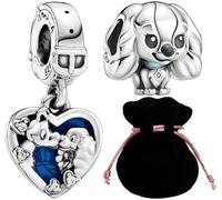 JABEDE: 925er Silber Charms, Kompatibel mit Europäischen Armbändern und Halsketten, Charm Love, Minnie und Mickey Mouse Ohrringe, Schmuckkästchen, Charm Stopper (Susi und Strolch)