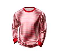 Jabidoos Ringelshirt Herren - Ringelshirt Herren Rot Weiss Karneval Breit Gestreiftes T Shirt - Langarmshirt Rundhalsausschnitt Sweatshirt Oberteile Lang Pulli Streifenshirt Faschingskostüme