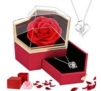 JABNOW Ewige Rose mit Kette Konservierte Rosen Ewige Rosenbox mit Herzkette zum Valentinstag Muttertag Weihnacht Hochzeit Jahrestag Geburtstagsgeschenk für Frauen Freundin Mama Oma
