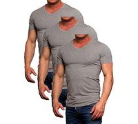 Jack and Jones Herren Basic T-Shirt 3er Pack Tee V-Neck und O-Neck Ausschnitt Slim Fit Weiß Schwarz Blau Grau Rot (V-Neck 3er Pack Light Grey, XL)