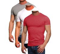 Jack and Jones Herren Basic T-Shirt 3er Pack Tee V-Neck und O-Neck Ausschnitt Slim Fit Weiß Schwarz Blau Grau Rot (O-Neck 3er Mix 15 ChineseRedM/White/LightGreyM, XXL)