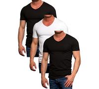 Jack and Jones Herren Basic T-Shirt 3er Pack Tee V-Neck und O-Neck Ausschnitt Slim Fit Weiß Schwarz Blau Grau Rot (V-Neck 3er Mix 3 (2xBlack/1xWhite, L))