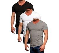 Jack and Jones Herren Basic T-Shirt 3er Pack Tee V-Neck und O-Neck Ausschnitt Slim Fit Weiß Schwarz Blau Grau Rot (V-Neck 3er Mix 5 (Black/White/L.Grey, L))
