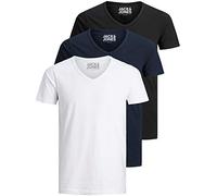 Jack and Jones Herren T-Shirt Basic V-Ausschnitt 3er Pack Einfarbig Slim Fit in Weiß Schwarz Blau Grau XXL