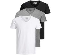 Jack and Jones Herren T-Shirt Basic V-Ausschnitt 3er Pack Einfarbig Slim Fit in Weiß Schwarz Blau Grau XXL