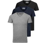 Jack and Jones Herren T-Shirt Basic V-Ausschnitt 3er Pack Einfarbig Slim Fit in Weiß Schwarz Blau Grau XXL