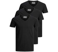 Jack and Jones Herren T-Shirt Basic V-Ausschnitt 3er Pack Einfarbig Slim Fit in Weiß Schwarz Blau Grau XL