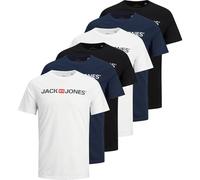 JACK AND JONES JACK&JONES Herren T-Shirt, 6er Pack - JJECORP LOGO TEE CREW NECK, Logo-Print, Baumwolle (TB_12191330-6P) M Weiß/Marineblau/Schwarz