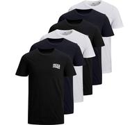 JACK AND JONES JACK&JONES Herren T-Shirt, 6er Pack - JJECORP LOGO TEE O-NECK, Logo-Print, Baumwolle (TB_12191762-6P) S Weiß/Marineblau/Schwarz