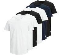 JACK&JONES Herren T-Shirt, 6er Pack - JJENOA TEE 6PK, Kurzarm, Bio-Baumwolle, einfarbig Weiß/Schwarz/Weiß/Marineblau/Schwarz M