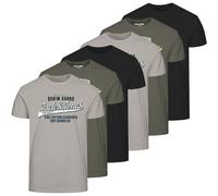 JACK&JONES Herren T-Shirt, 6er Pack - JJETHAN TEE CREW NECK, Vintage Logo, Baumwolle Schwarz/Grün/Grau L
