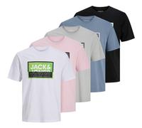 JACK AND JONES JACK&JONES Herren T-Shirts, 5er Pack - JCOLOGAN SUMMER PRINT, Rundhals, Baumwolle (12263688) S Rosa/Weiß/Schwarz