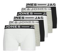 JACK&JONES Jungen Boxershorts, 6er Pack - SENSE TRUNKS, Baumwoll-Stretch, Logobund Schwarz/Weiß/Grau 128
