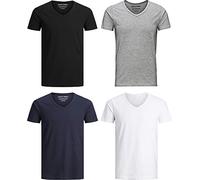 JACK and JONES Mens Basic V-neck Tee S/s Noos Year-Round Plain V-Neck Short Sleeve T-Shirt - - M 4er Pack V-Neck MIX Medium