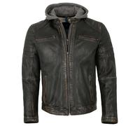 Jack Hanter Herren Lederjacke Lammnappa Bikerjacke Kapuze schwarz-beige Größe 60