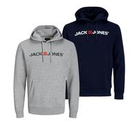 JACK & JONES 2er Pack Herren Hoodie Kapuzensweatshirt JJEcorp Old Logo Sweat Hood, Farbe:Mehrfarbig, Artikel:- Light Grey Melange + Navy Blazer, Größe:XL