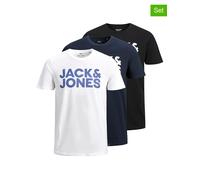 Rundhalsshirt JACK & JONES "JJECORP LOGO TEE SS O-NECK 3PK MP NOOS" Gr. M, bunt (white pack:with navyblazer, black all big) Herren Shirts (40479300-M) white pack:with navyblazer, black all big