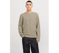JACK & JONES Strickpullover mit geripptem Rundhalsausschnitt Modell 'GEORGE' in Beige Melange, Größe S