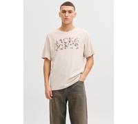 Kurzarmshirt JACK & JONES "JJEJEFF LOGO TEE SS SN", Herren, Gr. XL, moonbeam, Jersey, Obermaterial: 100% Baumwolle, bedruckt, normal, Shirts Kurzarmshirt, mit Logoprint (57459541-XL)