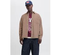 Langarmhemd JACK & JONES "JORINWOOD OVERSIZED CORD SHIRT LS", Herren, Gr. XL, N-Gr, grau (mocha meringue), Web, Obermaterial: 100% Baumwolle, unifarben, relaxed fit normal, Hemden (63676327-XL) mocha