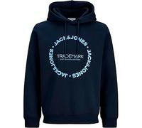 Kapuzensweatshirt JACK & JONES "JJBENSON SWEAT HOOD", Herren, Gr. L, navy blazer, angeraute Sweatware, Obermaterial: 65% Polyester, 35% Baumwolle, bedruckt, regular fit normal, Rundhals, Rippbündchen,