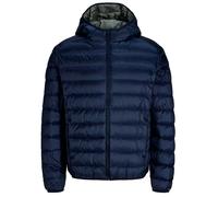 Steppjacke JACK & JONES "JJEBERG LIGHT DOWN PUFFER HOOD NOOS", Herren, Gr. L, blau (sky captain), Web, Obermaterial: 100% Nylon, unifarben, normal normal, elastischer Bund, Jacken Steppjacke, Kunstfas