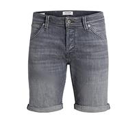 JACK & JONES Bermuda Jeans Shorts Denim Hose Knielang Gekrempelt aus Baumwolle Übergröße JJIRICK JJFOX, Farben:Grau,Größe Shorts:W48