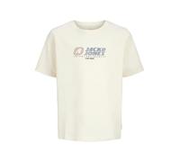 T-Shirt JACK & JONES JUNIOR "JCOTIER FRONT PRINT TEE SS CN SN JNR", Jungen, Gr. 152, sweet corn, Single Jersey, Obermaterial: 100% Baumwolle, bedruckt, modisch, relaxed fit, Rundhals, Kurzarm, Shirts