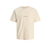 T-Shirt JACK & JONES JUNIOR "JORNORREBRO EMB TEE SS CN NOOS JNR", Jungen, Gr. 140, weiß (antique weiß), Single Jersey, Obermaterial: 100% Baumwolle, bedruckt, relaxed fit normal, Rundhals, Shirts T-Sh