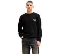 Sweatshirt JACK & JONES "JJBRANDON SWEAT CREW NECK", Herren, Gr. XL, schwarz, angeraute Sweatware, Obermaterial: 65% Polyester, 35% Baumwolle, bedruckt, regular fit, Rundhals, Rippbündchen, Sweatshirt