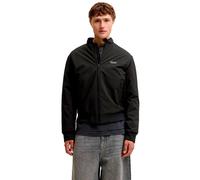 Blouson JACK & JONES "JJEBROOKLYN BOMBER SN", Herren, Gr. M, schwarz, Web, Obermaterial: 100% Polyester, bedruckt, regular fit normal, ohne Ausschnitt, Bündchen, Jacken Blouson, Kunstfaser, regular fi