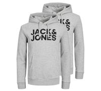 Jack & Jones Hoodie JJECORP Frontprint Kängurutasche Herren L Grau (Light Grey Melange)