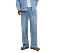 Relax-fit-Jeans JACK & JONES "JJIDAVE JJORIGINAL SQ 081 SN", Herren, Gr. 29, Länge 32, blau denim, Denim/Jeans, Obermaterial: 100% Baumwolle, Abriebeffekte, weit knöchellang, Jeans Relax-fit-Jeans (66
