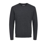 JACK & JONES Dünner Langarm Strickpullover Rundhals Basic Sweater Shirt Jumper JJEBASIC, Farben:Dunkelgrau,Größe Pullover:S