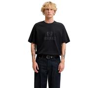 Rundhalsshirt JACK & JONES "JORFREDERIKSBERG MONOGRAM TEE SS CN SN", Herren, Gr. L, schwarz, Jersey, Obermaterial: 100% Baumwolle, bedruckt, relaxed fit normal, Rundhals, gerader Abschluss, Shirts Run