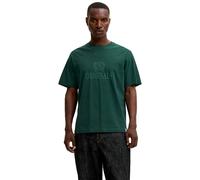 Rundhalsshirt JACK & JONES "JORFREDERIKSBERG MONOGRAM TEE SS CN SN", Herren, Gr. L, grün (pine grove), Jersey, Obermaterial: 100% Baumwolle, bedruckt, relaxed fit normal, Rundhals, gerader Abschluss, 