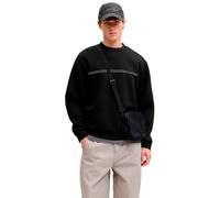 Sweatshirt JACK & JONES "JCOFUSION SCUBA SWEAT CREW NECK SN", Herren, Gr. L, schwarz, angeraute Sweatware, Obermaterial: 77% Polyester, 18% Viskose, 5% Elasthan, bedruckt, relaxed fit normal, Rundhals