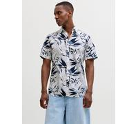 Kurzarmhemd JACK & JONES "JJHONOLULU AOP SHIRT SS", Herren, Gr. S, N-Gr, cloud dancer, Web, Obermaterial: 100% Baumwolle, gemustert, regular fit, Hemden (56298111-S) cloud dancer