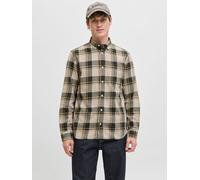 Langarmhemd JACK & JONES "JPRBLUBROOK CHECK L/S SHIRT SN", Herren, Gr. L, N-Gr, grau (peat), Web, Obermaterial: 100% Baumwolle, kariert, modisch, regular fit, Langarm, Hemden (73448710-L) peat