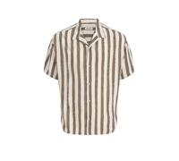 Kurzarmhemd JACK & JONES "JJEJEFF RESORT STRIPE SHIRT S/S SN", Herren, Gr. L, N-Gr, moonbeam, Web, Obermaterial: 100% Viskose, gestreift, normal, V-Ausschnitt, Hemden, Viskose, loose fit (58732241-L)