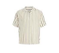 Kurzarmhemd JACK & JONES "JJEJEFF RESORT STRIPE SHIRT S/S SN", Herren, Gr. M, N-Gr, dusty olive, Web, Obermaterial: 100% Viskose, gestreift, normal, V-Ausschnitt, Hemden, Viskose, loose fit (25387455-