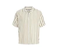 Kurzarmhemd JACK & JONES "JJEJEFF RESORT STRIPE SHIRT S/S SN", Herren, Gr. XL, N-Gr, dusty olive, Web, Obermaterial: 100% Viskose, gestreift, normal, V-Ausschnitt, Hemden, Viskose, loose fit (25387455