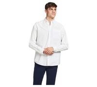 JACK&JONES Hemd Slim Fit Business Shirt mit Brusttasche Weiches Langarm Twill Oberteil JJEOXFORD, Größe Hemd:S,Farben:Weiß